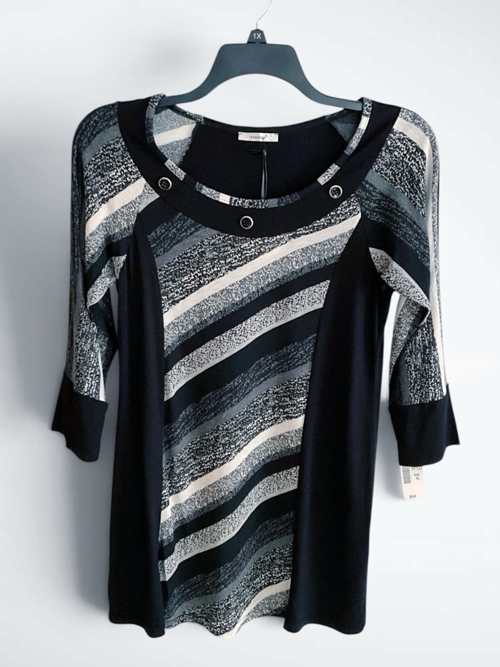 NWT Insolente Paris Black and White Scoopneck Tunic Top 3/4-Sleeves
